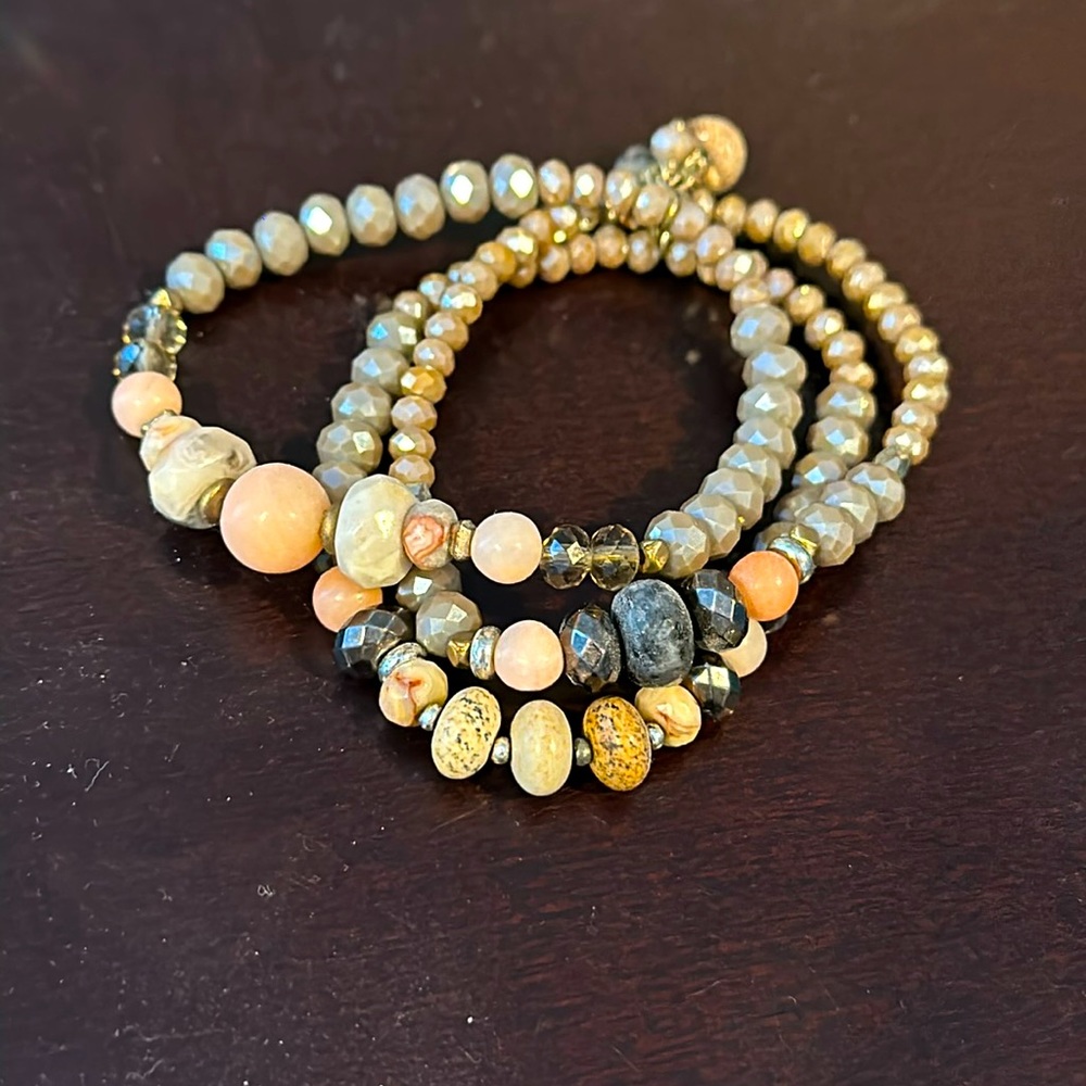 Lucky brand beaded, stretchy bracelet, layered neutral